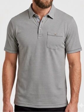 TOAD&CO Men's Short Sleeve Grey & Black Striped Polo Shirt w Pocket